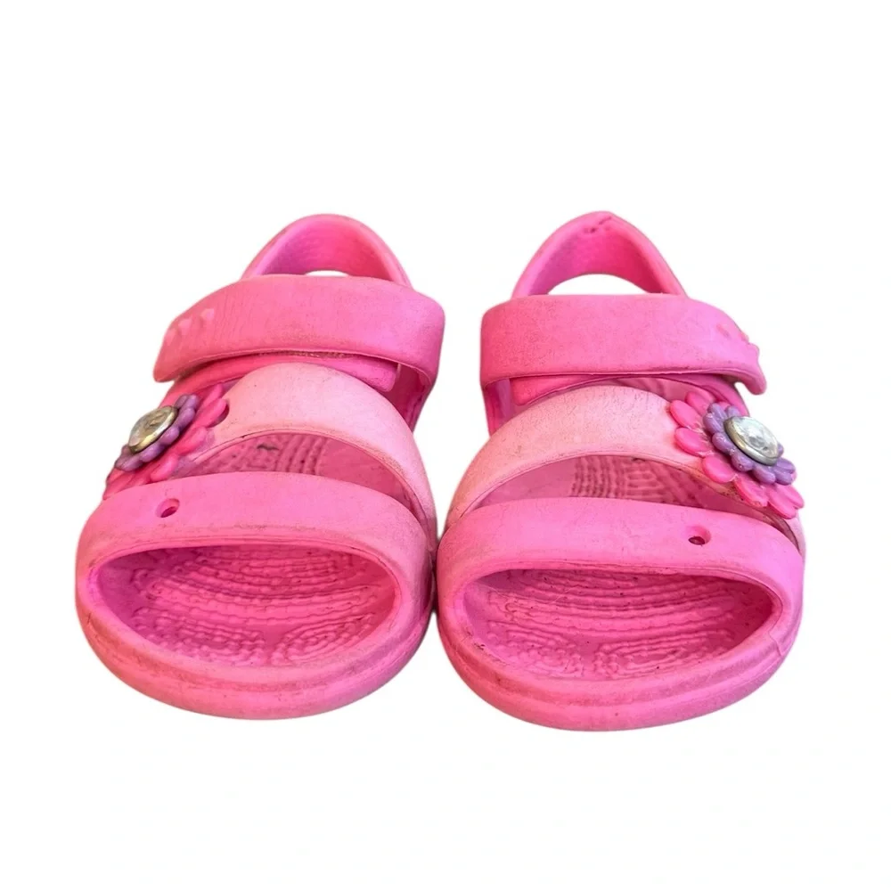 CROCS Pink Kids Sandals with Flower Accent Children’s Size 5
